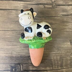 New without tags  painted ceramic cow watering spike planter accessory